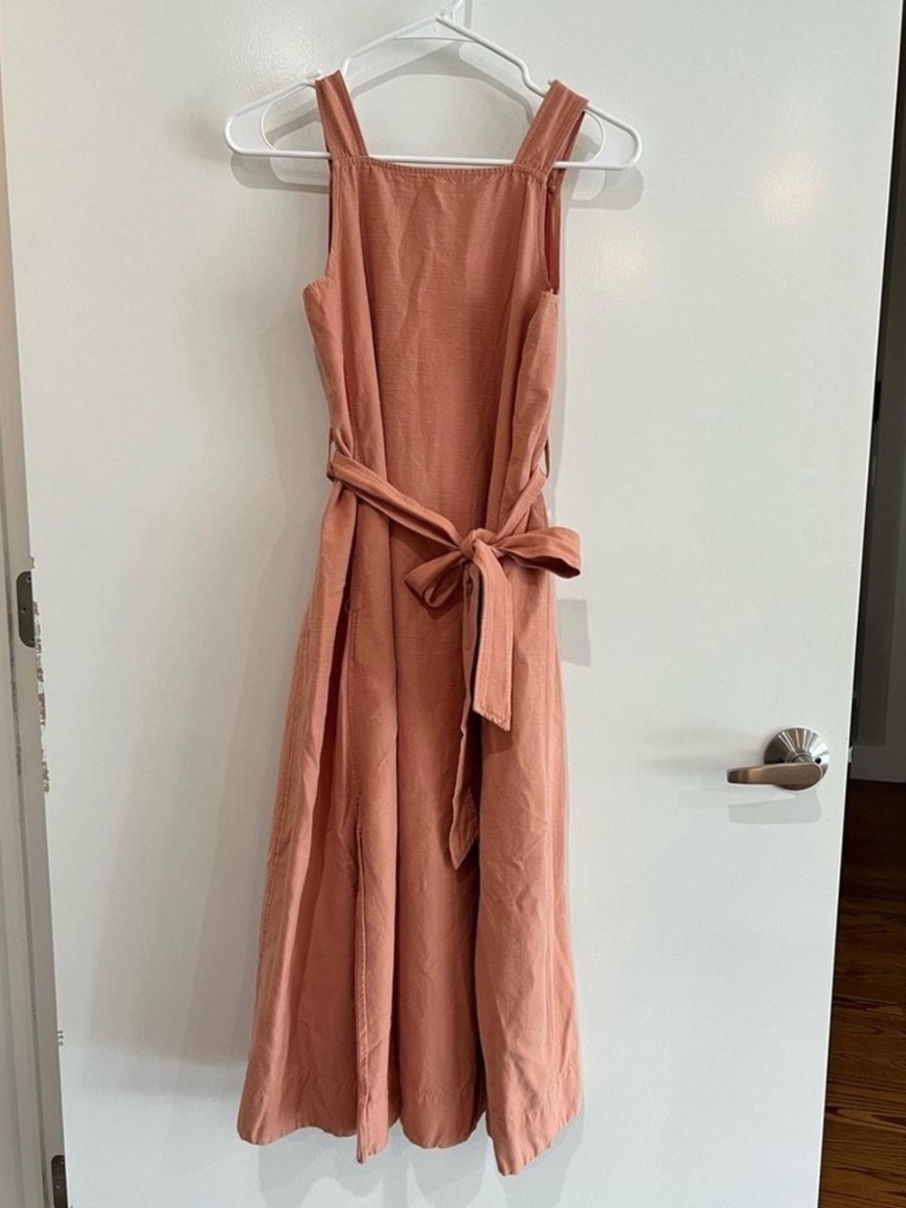 Madewell Apron Tie-Waist Midi Sleeveless Dress Coral Cottagecore Coastal size 10